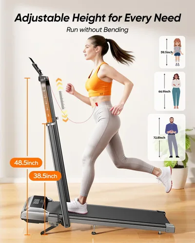 Miniatura 2 de Acezoe Walking Pad with 12% Incline & Height-Adjustable Handlebar, 5-in-1 Foldable Treadmill for Home & Office, Portable Under Desk Treadmill with