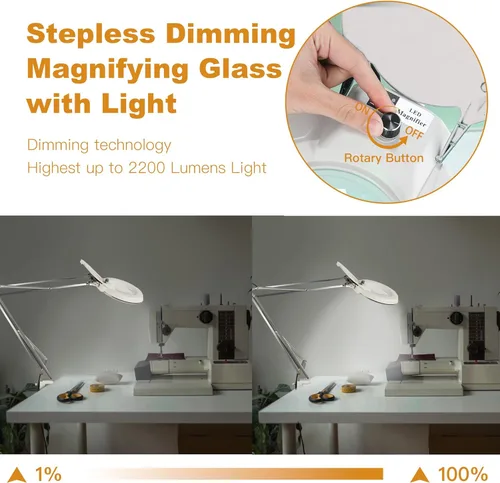 Miniatura 7 de 10 lupas con luz y soporte, lámpara de escritorio con luz LED regulable con abrazadera, lupa manos libres, brazo de acero inoxidable ajustable