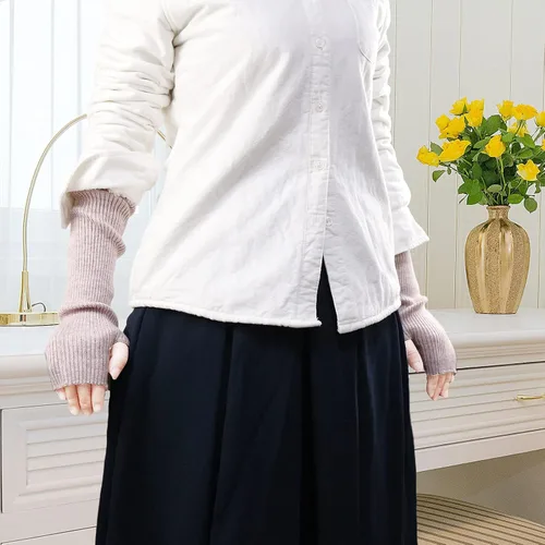 Miniatura 30 de Facecozy Calentadores de brazos para mujer, mezcla de lana de cachemira, guantes largos sin dedos para mujer, guantes para clima frío con agujero