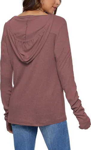 Miniatura 5 de AUSELILY Sudadera Hoddie de manga larga con cordones y agujeros para el pulgar para mujer