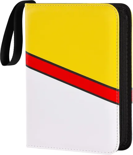Miniatura 14 de Carpeta para tarjetas coleccionables de 4 bolsillos con cremallera y correa de mano, capacidad para hasta 400 tarjetas, carpeta TCG de piel