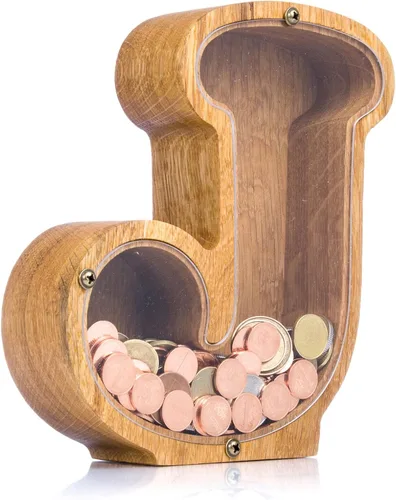 Alcancía de madera personalizada con letra para niños, niñas y adultos, bancos de monedas de madera de roble duradero, 3 tamaños para elegir,
