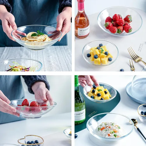 Miniatura 6 de FOYO Cuencos de vidrio transparente – Tazones para cereales, pasta, sopa y postre de 15 onzas, juego de 2 unidades de 7 pulgadas