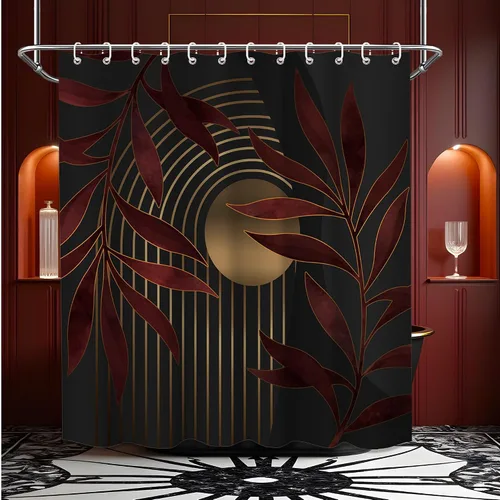 Miniatura 46 de Cortina de ducha bohemia en negro y gris, cortinas de ducha modernas de mediados de siglo negro y gris para baño, juego de tela impermeable