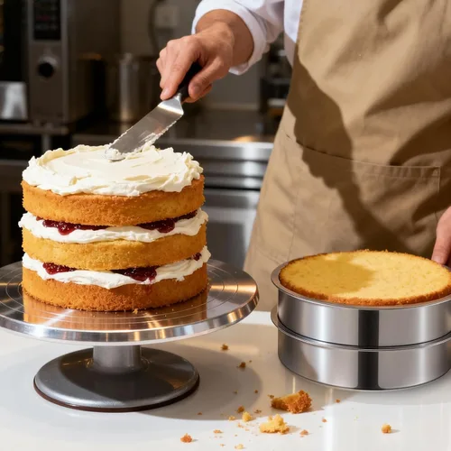 Miniatura 6 de Ohtomber - Bandeja para tarta de 20 cm - Juego de 4 bandejas redondas de acero inoxidable para tartas de capa, moldes, juego de horneado apilable