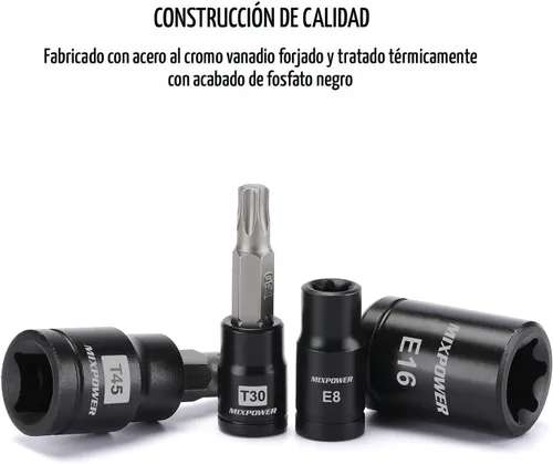 Miniatura 3 de MIXPOWER Juego de 25 puntas y dados Torx, 13 puntas de estrella (T8- T60) y 12 enchufes E-Torx (E4-E22), juego de mecánico de automóviles