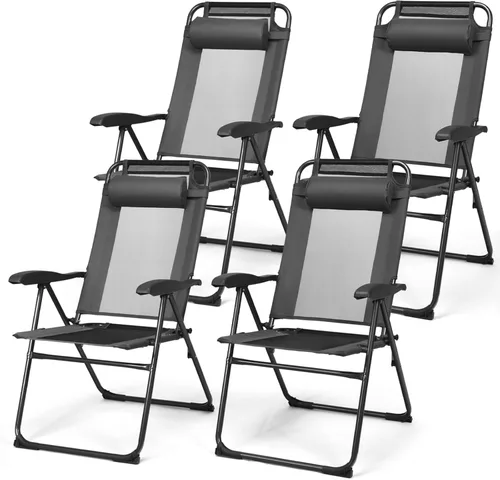 Miniatura 10 de Tangkula Juego de 2 sillas reclinables para patio, sillas plegables para exteriores con 7 posiciones de respaldo ajustables, asiento de tela