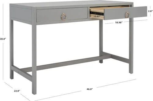 Miniatura 3 de SAFAVIEH Muebles - Escritorio Esther con 2 cajones, color gris, madera maciza, diseño de herrajes dorados glamorosos, ideal para oficina en casa
