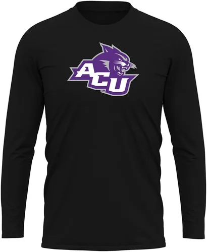 Camisa deportiva de manga larga oficial de la NCAA Collegiate para hombre, colección negra con logotipo primario