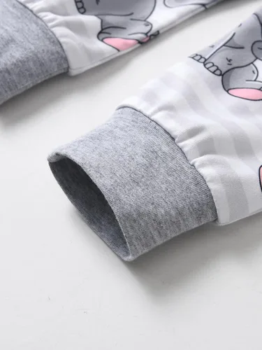 Miniatura 77 de Conjunto de 3 piezas de ropa de bebé recién nacido con estampado de manga larga + pantalones + sombrero