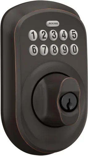 Miniatura 2 de Schlage - Cerrojo de seguridad Plymouth BE365 PLY 716 con teclado, cerradura de entrada electrónica sin llave, bronce envejecido