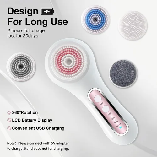 Miniatura 6 de Umickoo - Cepillo de limpieza facial con luz LED roja y azul, dispositivo de cuidado de la piel, recargable IPX7, resistente al agua con 5 cabezales