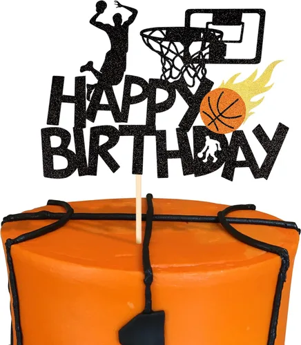 1 paquete de decoración de pastel de baloncesto con purpurina para fanáticos de la NBA, temática de baloncesto, selección de pastel de cumpleaños