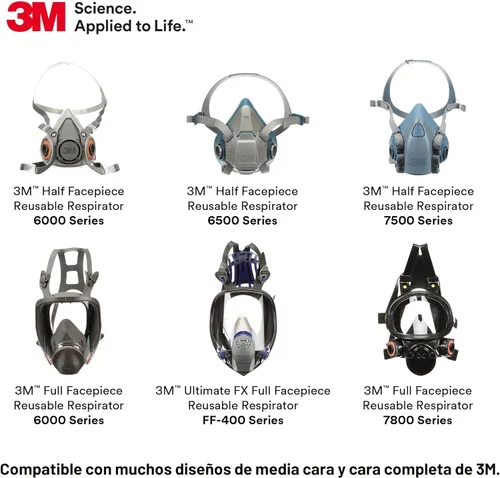 Miniatura 7 de 3M Cartucho/filtro respirador P100 60923, 1 par, aprobado por NIOSH, ayuda a proteger contra vapores orgánicos, gases ácidos y partículas, magenta