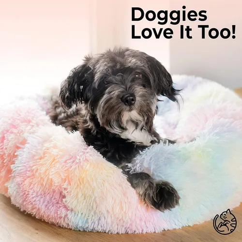 Miniatura 5 de Cama para gatos para interior y para perros pequeños y medianos - Lavable 50/60 centímetros, redonda antiansiedad, esponjosa, de felpa y pelo