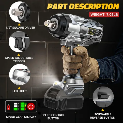 Miniatura 6 de Llave de impacto inalámbrica de 1/2 pulgada para batería DeWalt Max20V: Llave de impacto de alto torque de 1700 pies-libras, herramienta de servicio