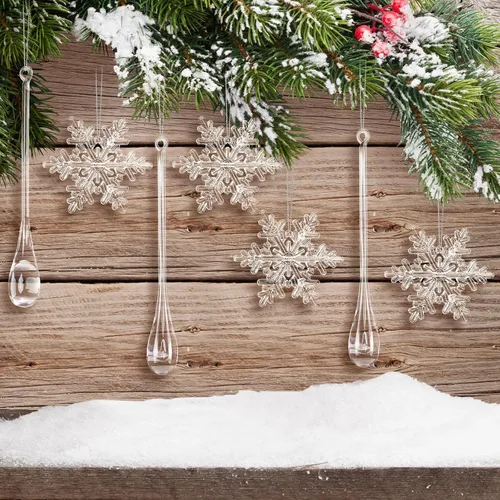 Miniatura 4 de Bencailor - Juego de 18 adornos de carámbanos de copo de nieve de Navidad de acrílico para árbol, decoraciones colgantes de diamante de cristal