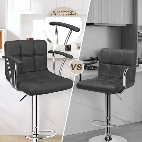 Miniatura 4 de ERGOSEAT Juego de 2 taburetes de bar, taburetes giratorios ajustables con reposabrazos y respaldo, taburetes de bar de altura de mostrador de cuero