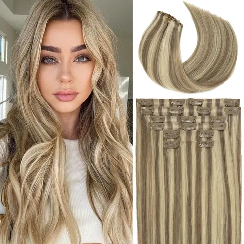 Miniatura 83 de Lacer Hair Glam - Extensiones de cabello humano con clip, sin costuras, color negro hueso, 4.33 oz, 7 unidades, 20 pulgadas, con clip de trama