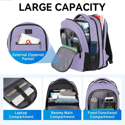 Miniatura 2 de Mochila para la escuela, mochila universitaria expandible de 15.6 pulgadas para niños y niñas, mochila de viaje antirrobo con puerto de carga USB