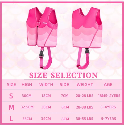 Miniatura 6 de Chaleco de natación para niños pequeños, chaqueta de natación para niños, chaleco de entrenamiento de natación con correa de seguridad ajustable Rosa