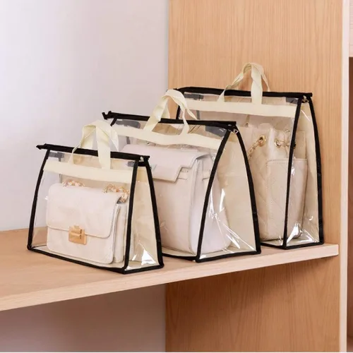 Miniatura 6 de Bolsas de Almacenamiento Transparentes para Bolsos Organizador de Armario, Bolsa de Almacenamiento Colgante con Cremallera para Bolsos, M Beige