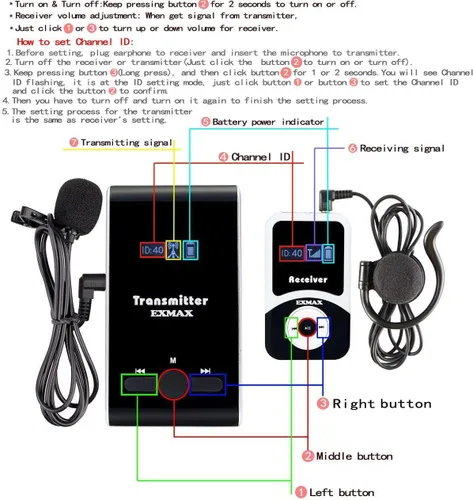 Miniatura 8 de EXMAX Sistema de traducción de equipo de escucha inalámbrico de asistencia para tu iglesia ATG-100T 195MHz para entrenamiento de artes escénicas