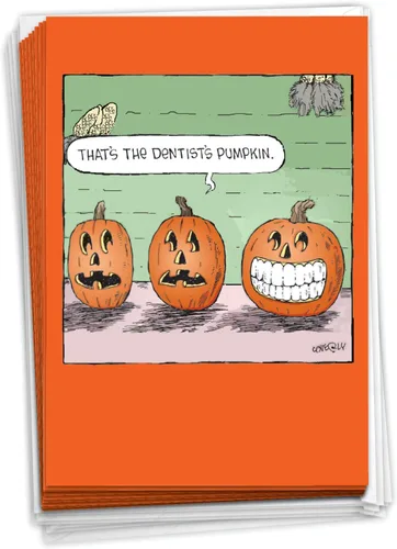 NobleWorks - Juego de 12 divertidas tarjetas de felicitación de Halloween con sobres de 5 x 7 para hombres, mujeres 1x12 diseños - Calabaza del