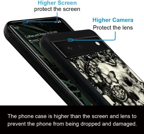 Miniatura 4 de ZHEGAILIAN Funda compatible con Google Pixel 7, diseño de esqueleto de encaje gótico victoriano, diseño de esqueleto de silicona suave, TPU