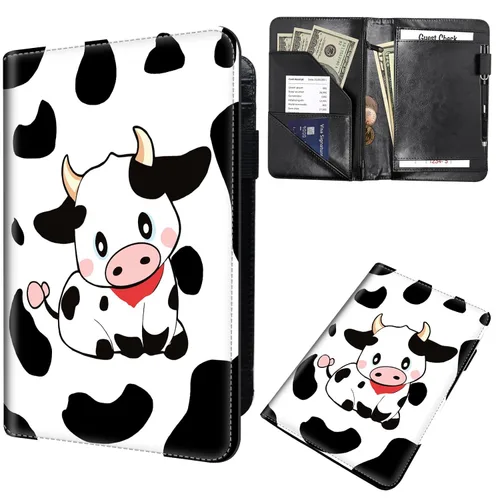 Miniatura 12 de Libreta de pedidos para camarera, cartera de cuero con bolsillo con cremallera oculta, soporte para bolígrafos, lindo organizador para camarera