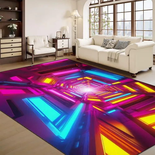 Miniatura 11 de Alfombra lavable de 8 x 10 pies para sala de estar, grande, suave, luz negra, sol, neón, reactiva a los rayos UV, luna celestial, estrella, planeta