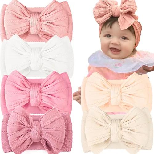 Miniatura 4 de CÉLLOT 6 piezas de diademas con moño para bebé, diademas de nylon, accesorios para el pelo con moño para bebé niña, esenciales para recién nacidos