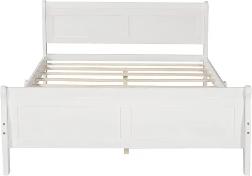 Miniatura 4 de Harper & Bright Designs Cama de plataforma de tamaño matrimonial con cabecero y estribo, marco de cama de madera maciza con soporte de listones