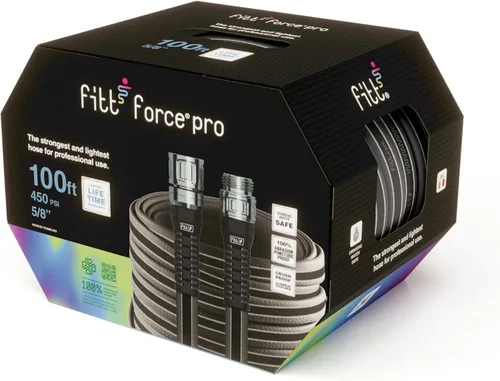 Miniatura 4 de FITT Force Pro Manguera de agua, manguera de jardín plana resistente ultra flexible duradera sin torceduras de grado comercial, gris y azul, 100