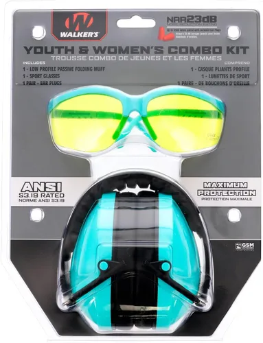 Miniatura 7 de WALKER'S Diadema acolchada plegable de perfil bajo para jóvenes y mujeres, orejeras de protección auditiva ajustable Kit combinado verde azulado