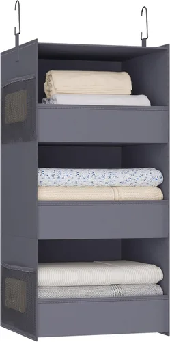 Miniatura 9 de Organizador y almacenamiento de armario colgante de 3 estantes, estantes plegables colgantes para armario, diseño de borde frontal, almacenamiento