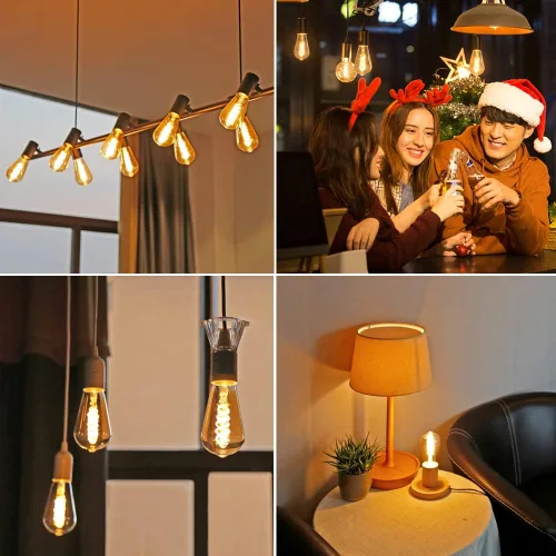 Miniatura 7 de ST19/ST58 Bombilla LED Edison vintage, 4.5 W, blanco cálido 2500 K, bombilla de filamento LED espiral flexible de vidrio ámbar, 450 lm, regulable