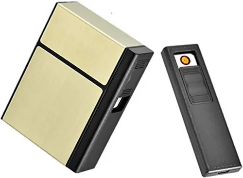 20 piezas de caja de aluminio para módulos de cigarrillos con encendedor eléctrico recargable por USB, estuche portátil de cigarrillos de aluminio,