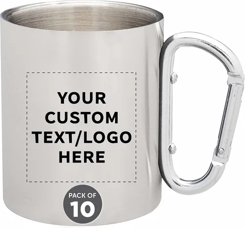 Miniatura 8 de Tazas personalizadas de acero inoxidable con asa de mosquetón, 10 onzas, juego de 100, paquete personalizado a granel, perfectas para café