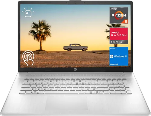 HP Laptop 17 2023, pantalla táctil HD+ de 17.3 pulgadas, procesador AMD Ryzen 5 7530U (Beats i7-1165G7), 16 GB de RAM, SSD de 512 GB, Wi-Fi 6, HDMI,