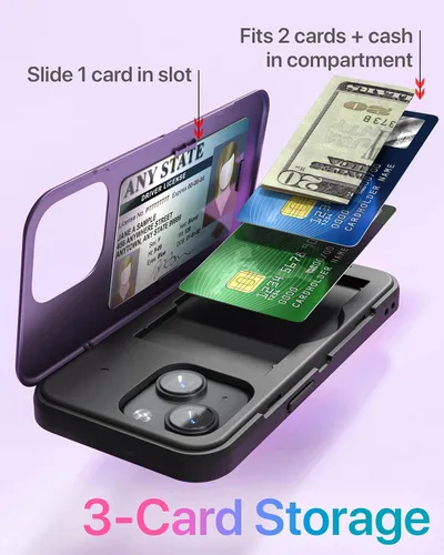 Miniatura 23 de TORU CX Slim - Funda tipo cartera para iPhone 15, funda protectora a prueba de golpes resistente con tarjetero oculto y ranura para tarjetas, espejo