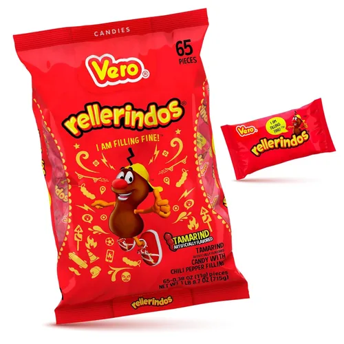 Vero Rellerindos - Caramelo duro con sabor a tamarindo (65 unidades) – Auténtico caramelo mexicano, paquete de dulces duros envueltos