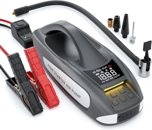 Arrancador de 6000A con compresor de aire, arrancador de batería de automóvil portátil de 27000mAh y 160PSI, paquete de batería de 12V (todo gas 12L