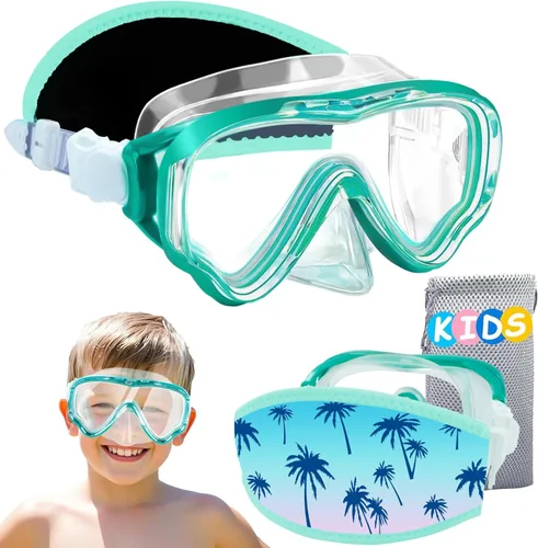 Miniatura 11 de Vvinca Gafas de natación para niños con cubierta para la nariz, antivaho, a prueba de fugas, máscara de natación de visión amplia con correa de tela