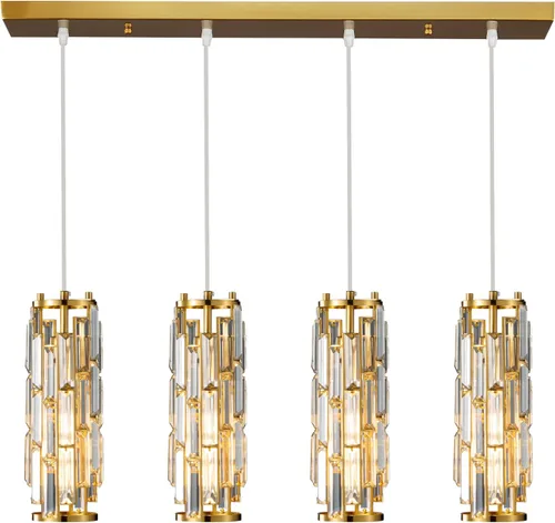 LMQNINE Lámpara colgante de 4 luces doradas modernas, mini candelabros de cristal, lámpara colgante ajustable para cocina, isla, comedor, dormitorio