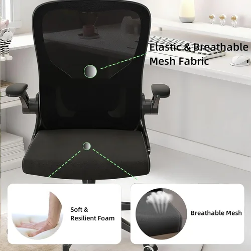Miniatura 4 de Silla de oficina ergonómica, silla de escritorio de malla con respaldo alto para computadora con altura ajustable, soporte lumbar, reposabrazos