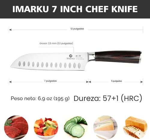 Miniatura 2 de imarku Cuchillo de Chef de 7 Pulgadas Cuchillo de Cocina Cuchillo Santoku Ultra Afilado - Cuchillo de Chef Japonés 7Cr17Mov, Utensilios de Cocina