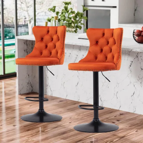 Miniatura 25 de Aoowow Juego de 2 taburetes de bar giratorios, taburetes de bar ajustables con respaldo de terciopelo copetudo, sillas de bar modernas tapizadas