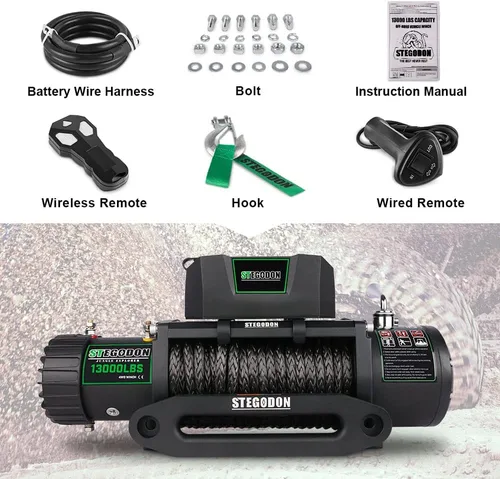 Miniatura 6 de Cabrestante de 13,000 libras Cabrestante eléctrico de 12V con cuerda sintética Cabrestante Rough Country con pasacabos Hawse, mango con cable