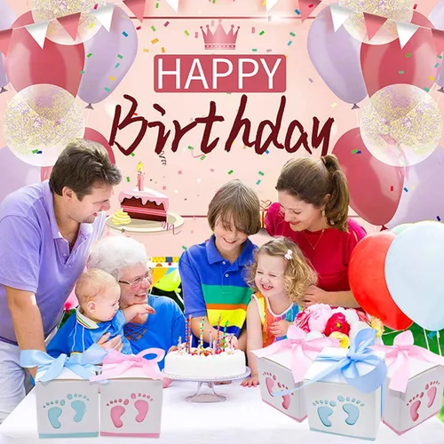 Miniatura 7 de 50 cajas de recuerdo de fiesta de baby shower, 2.4 x 2.4 pulgadas, pequeñas cajas de regalo de dulces, diseño de huellas para niños, cumpleaños, Azul